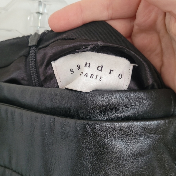 Sandro Black Leather Pencil Skirt with Button Accents - Picture 6 of 7